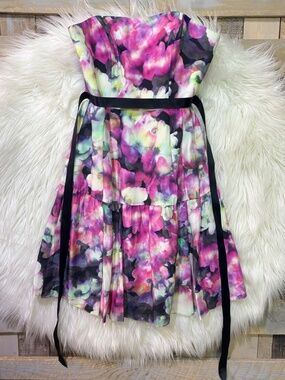 Like New [Cynthia Steffe] Silk Pink Strapless Floral Cocktail Mini Dress | 4